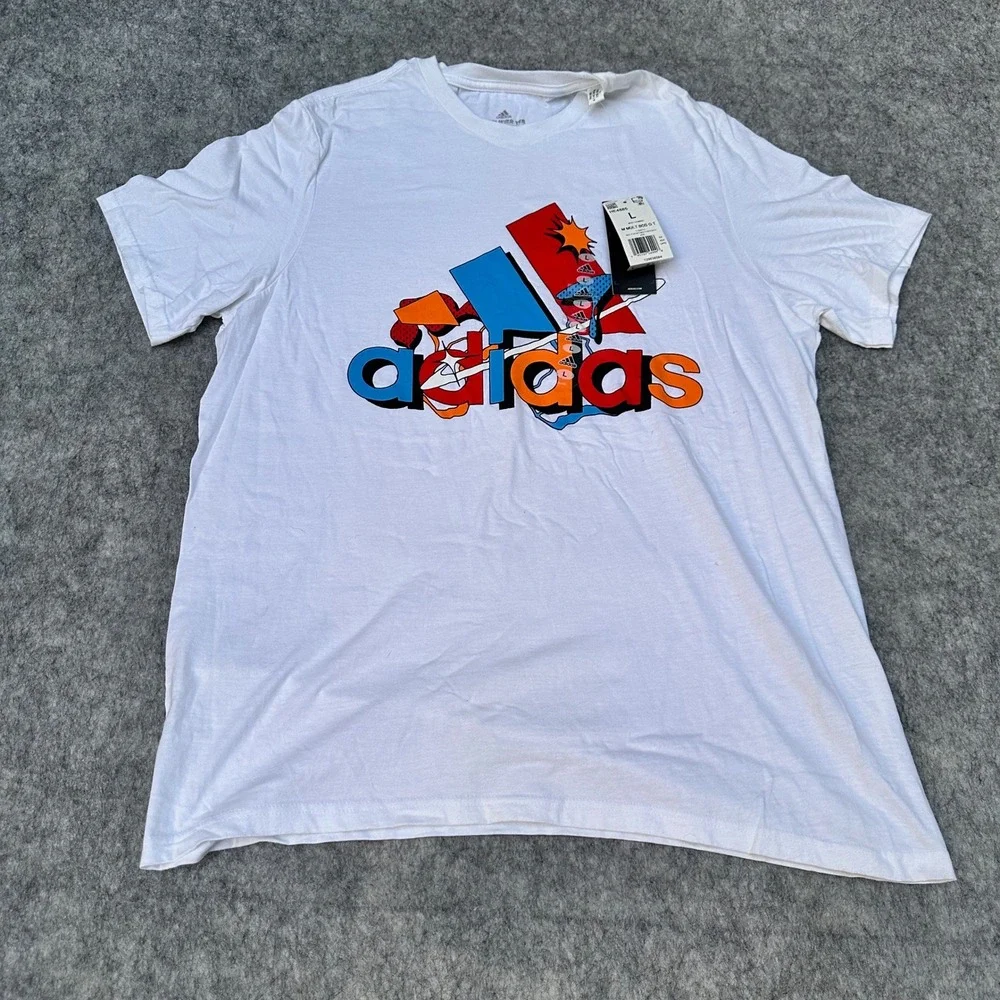 Adidas Mens Amplifier Tee White Multi Color Graphic Logo T-Shirt HE4885 L